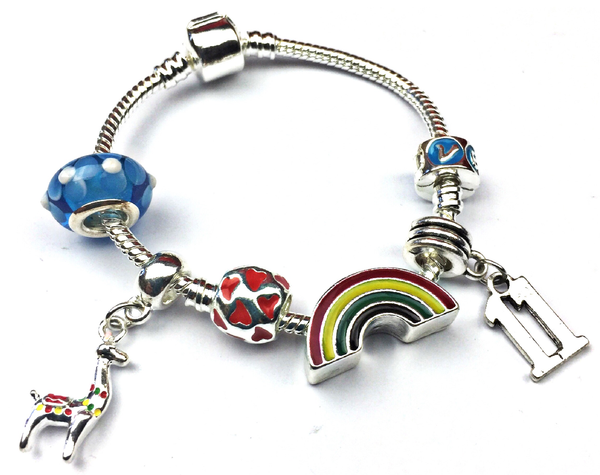 Children's 'Lovely Llama 11th Birthday' Silver Plated Charm Bead Bracelet by Liberty Charms