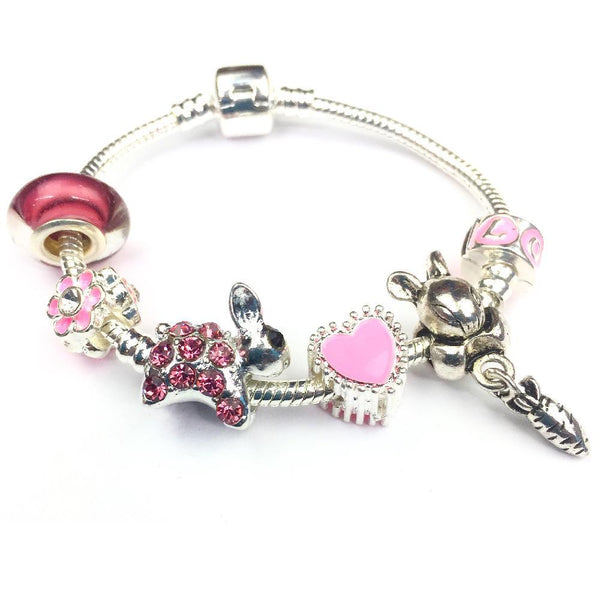 Children's 'Pink Sparkle Bunny Rabbit' Silver Plated Charm Bead Bracelet by Liberty Charms