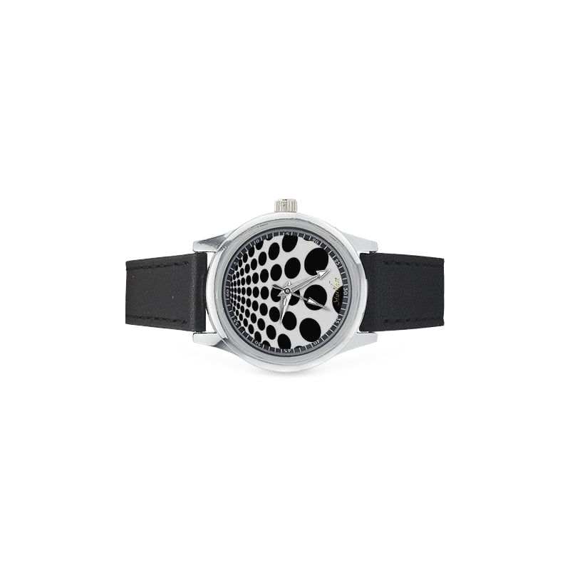 Black Dots, Stainless Steel Leather Strap Watch-[stardust]