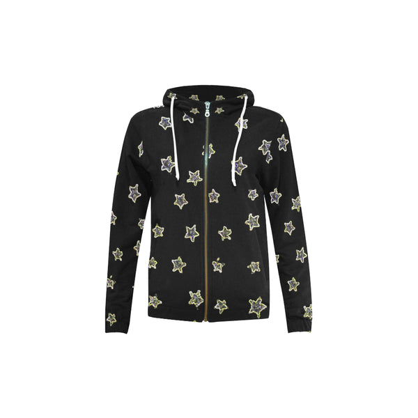 Neon Star All Over Print Hoodie with Zipper-[stardust]