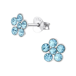 Children's Sterling Silver Blue Diamante Flower Stud Earrings by Liberty Charms