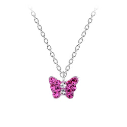 Children's Sterling Silver Pink Crystal Butterfly Pendant Necklace by Liberty Charms