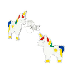 Children's Sterling Silver Rainbow Unicorn Stud Earrings by Liberty Charms