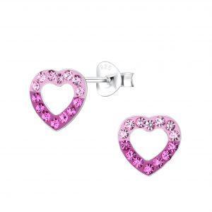 Children's Sterling Silver Open Heart Pink Crystal Stud Earrings by Liberty Charms