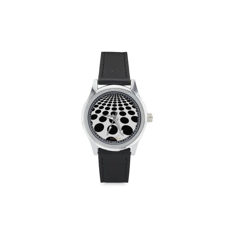 Black Dots, Stainless Steel Leather Strap Watch-[stardust]