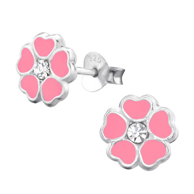 Children's Sterling Silver 'Pretty Pink Flower' Stud Earrings by Liberty Charms