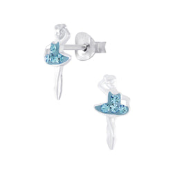 Children's Sterling Silver Ballerina With Blue Diamante Dress Stud Earrings by Liberty Charms