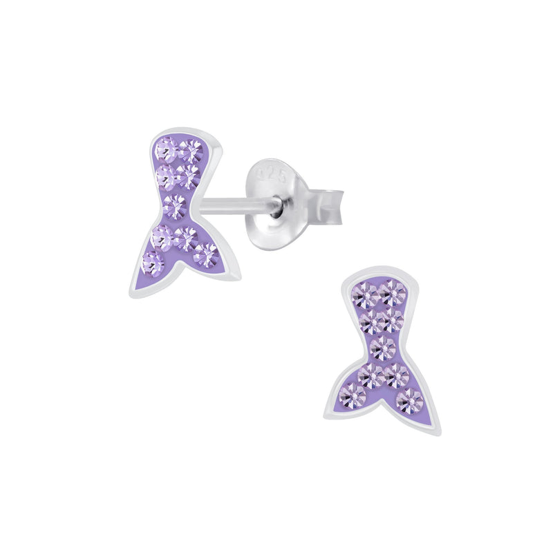 Children's Sterling Silver 'Violet Purple Sparkle Mermaid Tail' Stud Earrings by Liberty Charms