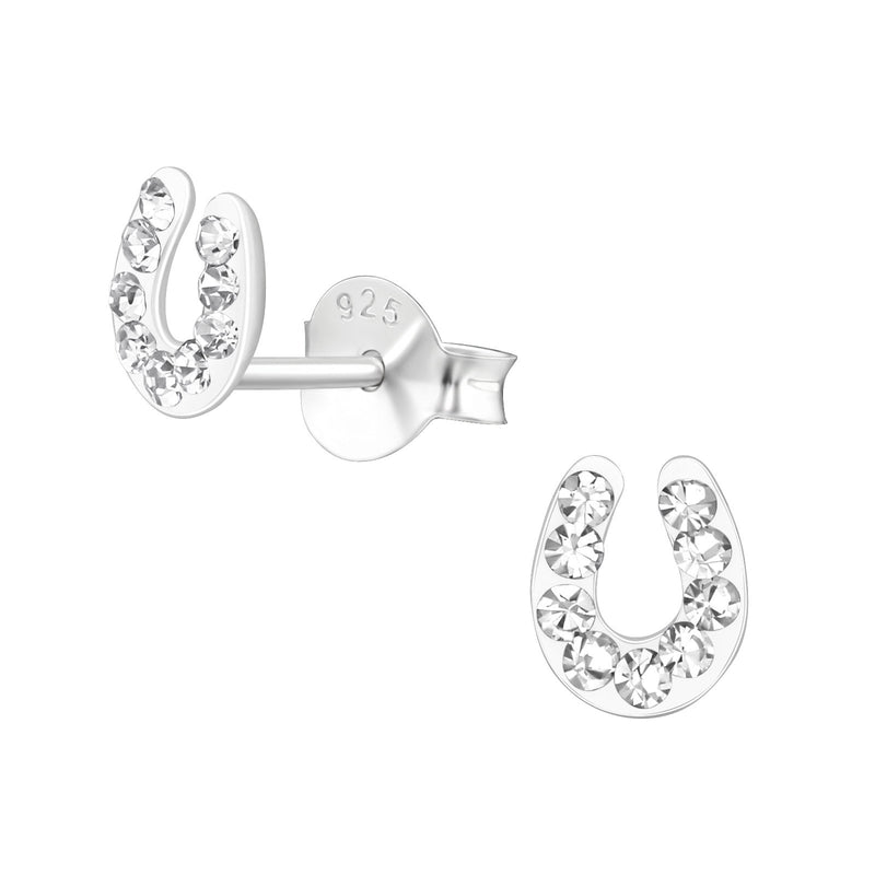 Children's Sterling Silver 'Sparkle Horseshoe' Crystal Stud Earrings by Liberty Charms