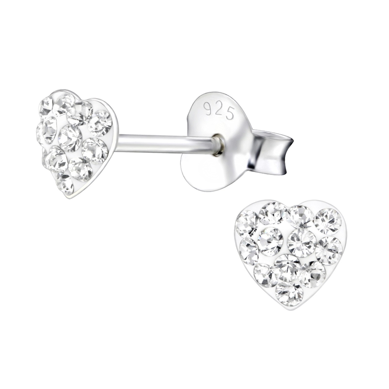Children's Sterling Silver 'Crystal Heart' Stud Earrings by Liberty Charms