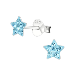 Children's Sterling Silver 'Blue Crystal Star' Stud Earrings by Liberty Charms