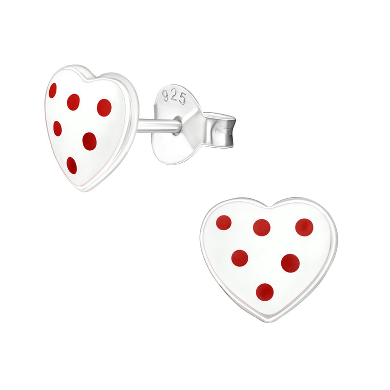 Children's Sterling Silver 'White Heart with Red Spots' Stud Earrings by Liberty Charms