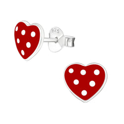 Children's Sterling Silver 'Red Heart with White Spots' Stud Earrings by Liberty Charms