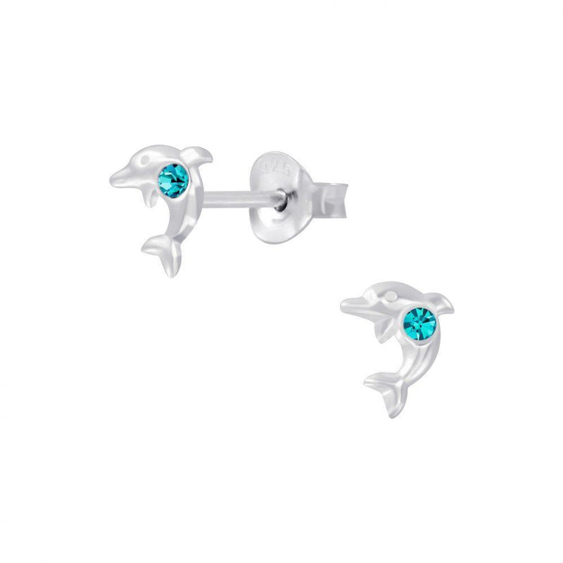 Children's Sterling Silver 'March Birthstone' Dolphin Stud Earrings by Liberty Charms