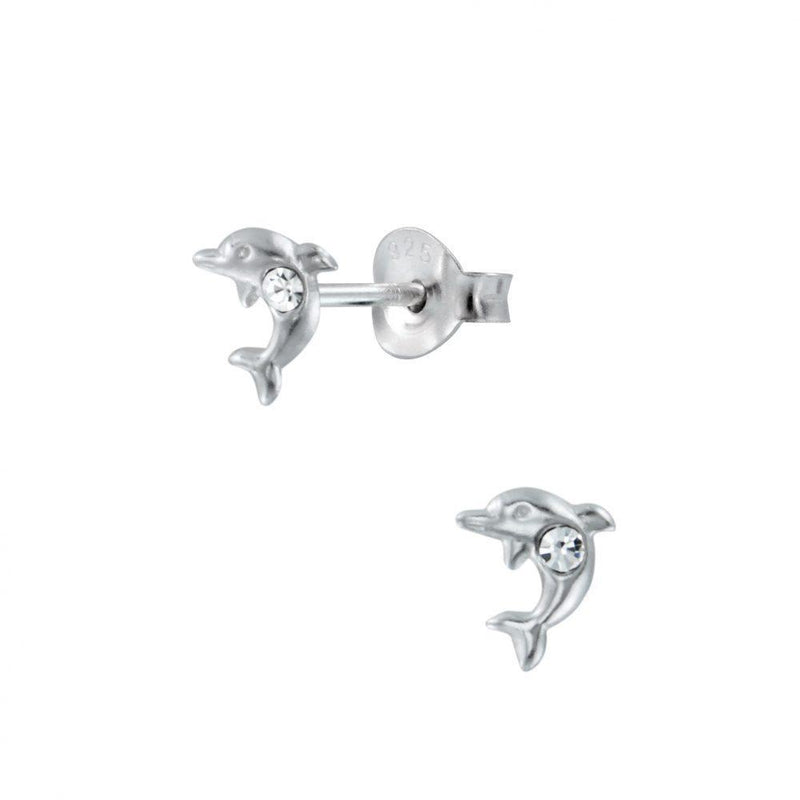 Children's Sterling Silver 'April Birthstone' Dolphin Stud Earrings by Liberty Charms