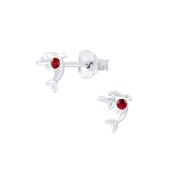 Children's Sterling Silver 'January Birthstone' Dolphin Stud Earrings by Liberty Charms