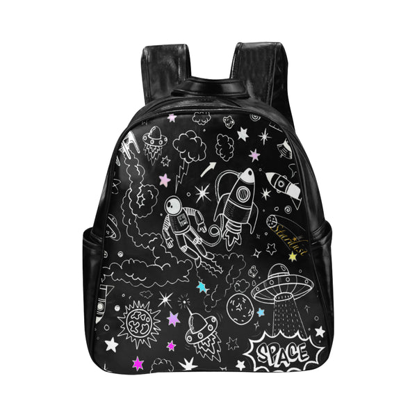 Ultra Galactic , Vegan Leather Multi-pocket Backpack-[stardust]