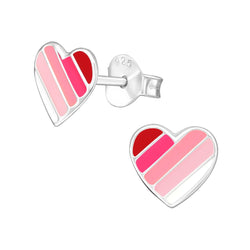 Children's Sterling Silver 'Pink Striped Heart' Stud Earrings by Liberty Charms