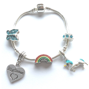 Children's Big Sister 'Magical Unicorn' Silver Plated Charm Bracelet by Liberty Charms