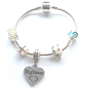 Big Sister Happy Birthday Princess Plated Charm Bracelet Gift by Liberty Charms