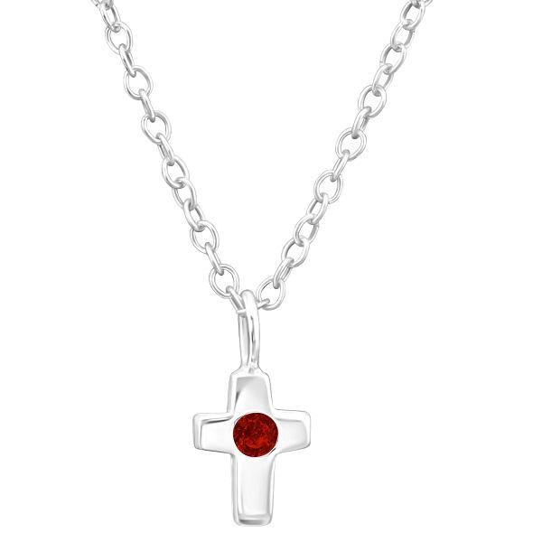Children's Sterling Silver 'January Birthstone' Cross Necklace by Liberty Charms