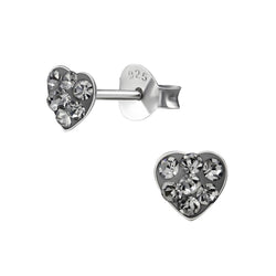 Children's Sterling Silver 'Black Diamond Crystal Heart' Stud Earrings by Liberty Charms