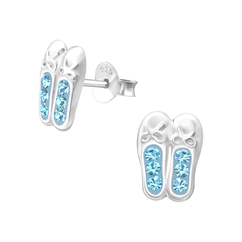Children's Sterling Silver Ballet Shoes With Blue Diamante Stud Earrings by Liberty Charms