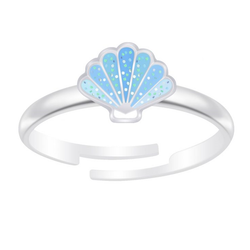 Children's Sterling Silver Adjustable Blue Glitter Shell Ring by Liberty Charms