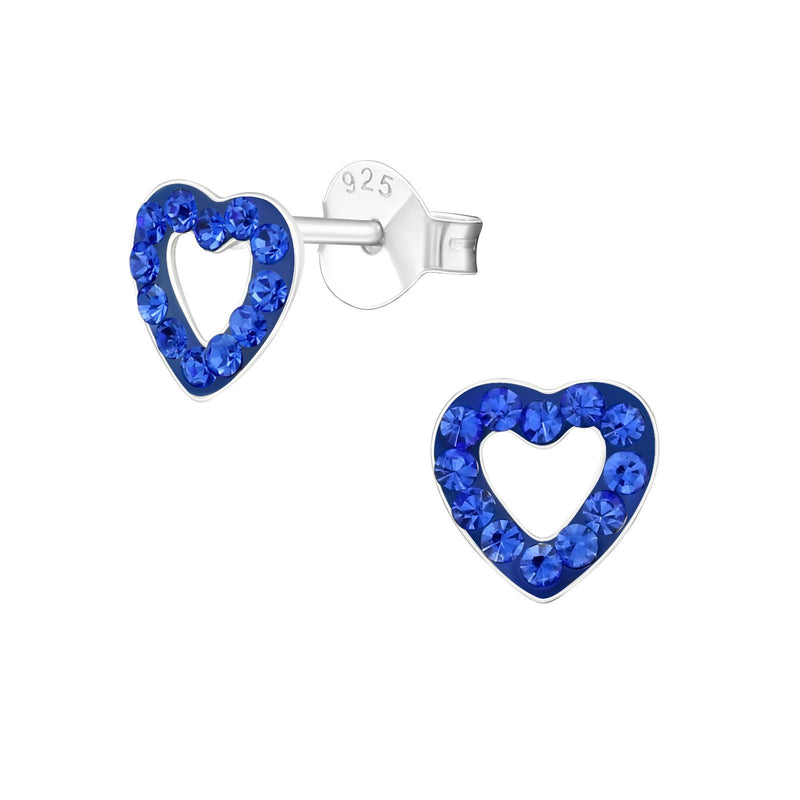 Children's Sterling Silver 'Sapphire Blue Crystal Love Heart' Stud Earrings by Liberty Charms
