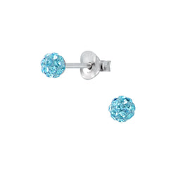 Children's Sterling Silver 'Aqua Blue Shamballa Glitter Ball'  Stud Earrings by Liberty Charms