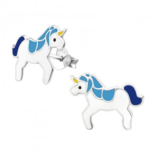Children's Sterling Silver 'Blue Unicorn' Stud Earrings by Liberty Charms