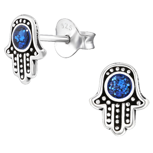 Children's Sterling Silver Hamsa Hand / Hand of Fatima Stud Earrings by Liberty Charms