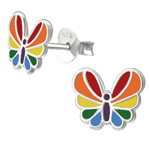 Children's Sterling Silver Rainbow Butterfly Stud Earrings by Liberty Charms