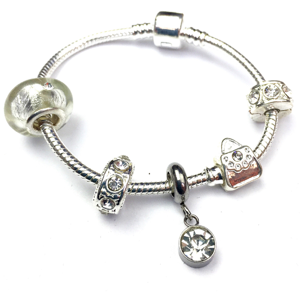 Children's 'April Birthstone' Diamond Coloured Crystal Silver Plated Charm Bead Bracelet by Liberty Charms