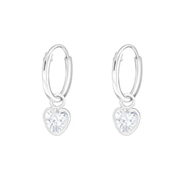 Children's Sterling Silver 'Crystal Heart' Hoop Earrings by Liberty Charms