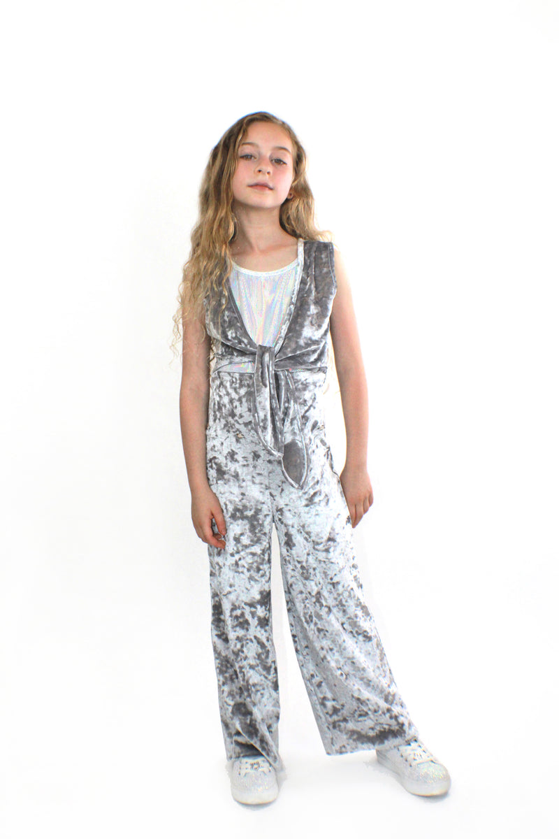 COCO With Pocketwist™  – Silver Crushed Velvet Jumpsuit-[stardust]
