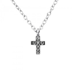 Children's Sterling Silver Black Diamond Crystal Cross Necklace by Liberty Charms