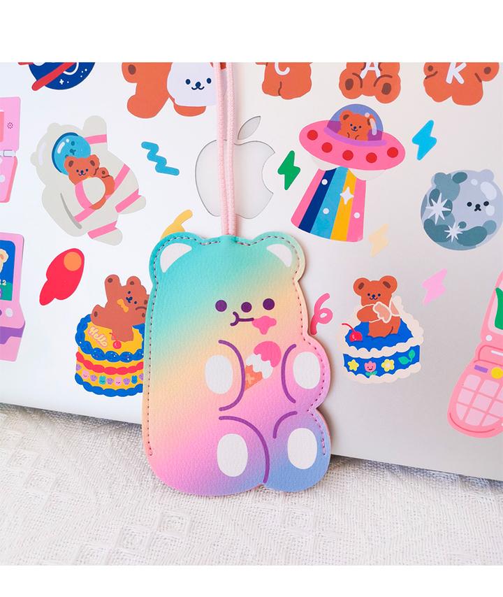 Cute Bear Keychain - Rainbow Ice Cream