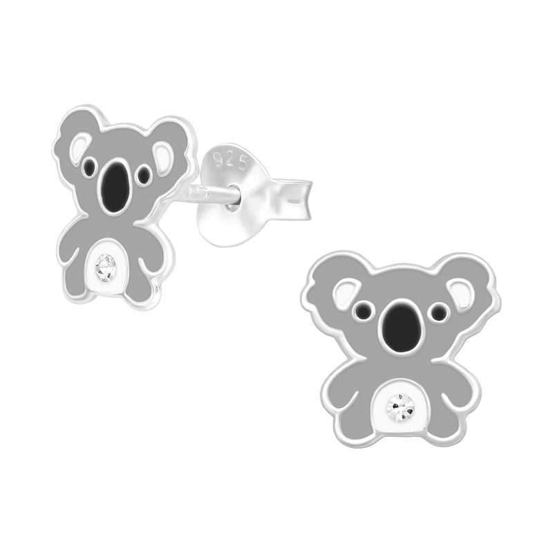 Children's Sterling Silver 'Cute Koala Bear with Crystal' Stud Earrings by Liberty Charms