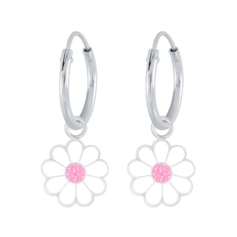 Children's Sterling Silver 'Daisy Flower' Hoop Earrings by Liberty Charms