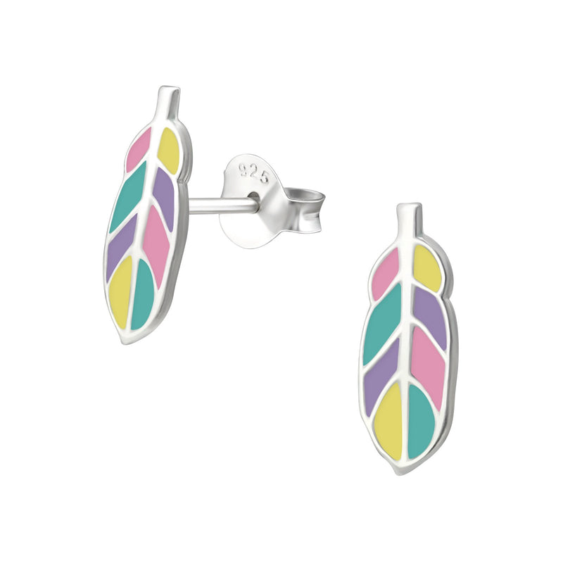 Children's Sterling Silver 'Colourful Feather' Stud Earrings by Liberty Charms