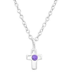 Children's Sterling Silver 'February Birthstone' Cross Necklace by Liberty Charms