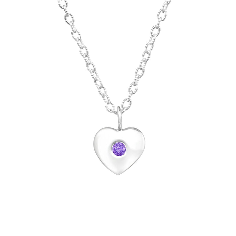 Children's Sterling Silver 'February Birthstone' Heart Necklace by Liberty Charms