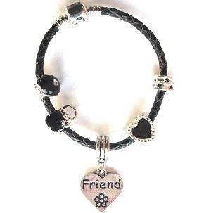 Children's Friend 'Simply Black' Silver Plated Black Leather Charm Bead Bracelet by Liberty Charms