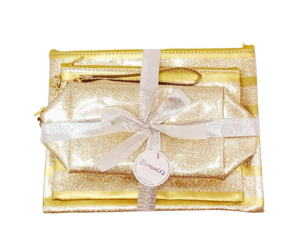 Glitter Makeup Bag Set - Gold