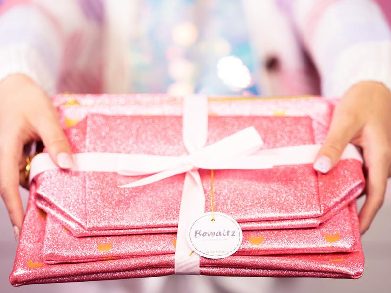 Glitter Makeup Bag Set - Pink
