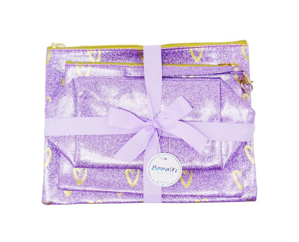 Glitter Makeup Bag Set - Purple