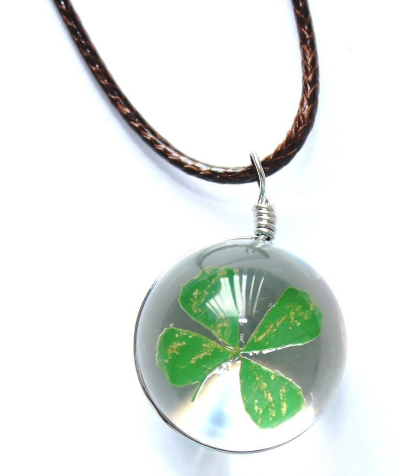 'Good Luck Four Leaf Clover' Pendant Wax Cord Necklace by Liberty Charms