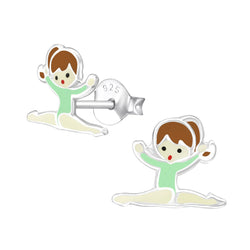 Children's Sterling Silver Gymnastics Girl with Green Leotard  Stud Earrings by Liberty Charms