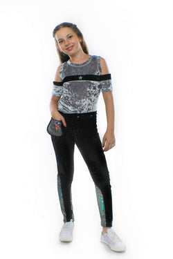 Ori Pants With Pocketwist™  , Glitter Velvet Stretch with sleek design and side sequins-[stardust]